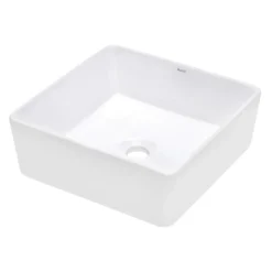 Ruvati Vista 16" Square Vessel Porcelain Above Counter Bathroom Sink, White, RVB1616