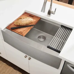Ruvati 36" Apron-front Workstation Farmhouse Kitchen Sink, 16 Gauge, Stainless Steel Single Bowl - RVH9300