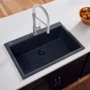 Ruvati 27" Drop-in Topmount Granite Composite Kitchen Sink, Midnight Black, RVG1027BK