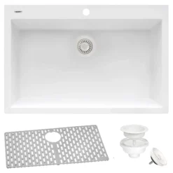 Ruvati 27" Drop-in Topmount Granite Composite Kitchen Sink, Arctic White, RVG1027WH
