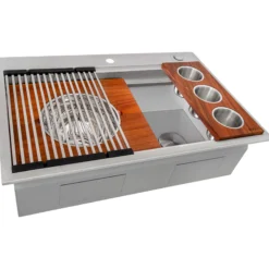 Ruvati Dual-Tier 33" Drop-in Topmount Stainless Steel Workstation Kitchen Sink, 16 Gauge, RVH8424