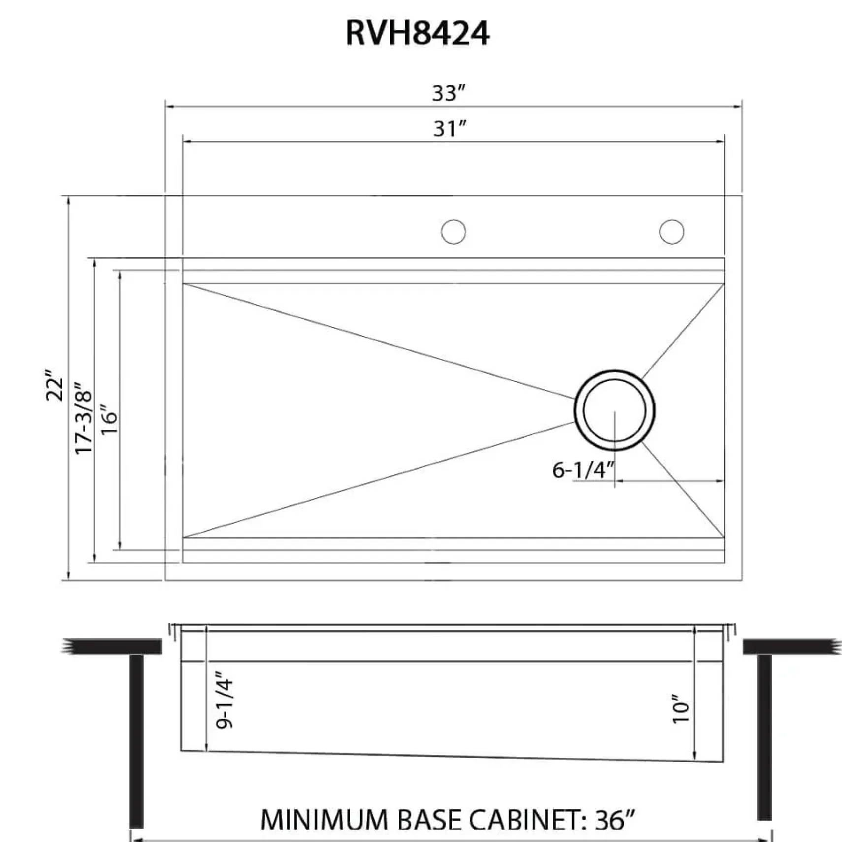 Ruvati Dual-Tier 33" Drop-in Topmount Stainless Steel Workstation Kitchen Sink, 16 Gauge, RVH8424