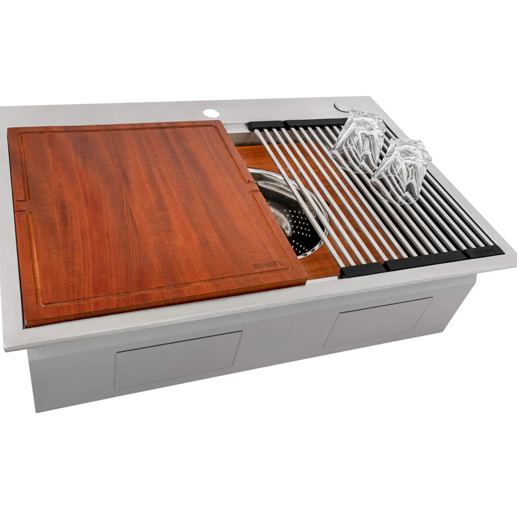 Ruvati Dual-Tier 33" Drop-in Topmount Stainless Steel Workstation Kitchen Sink, 16 Gauge, RVH8424