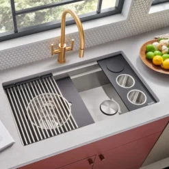 Ruvati Dual-Tier Nova 33" Undermount Stainless Steel Workstation Kitchen Sink, 16 Gauge, RVH8224