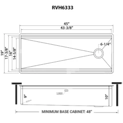 Ruvati Dual-Tier Pro 45-inch Gunmetal Black Stainless Steel Workstation Two-Tiered Ledge Undermount Kitchen Sink, 16, RVH6333BL