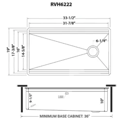 Ruvati Dual-Tier Pro 33-inch Gunmetal Black Stainless Steel Workstation Two-Tiered Ledge Kitchen Sink Undermount, 16, RVH6222BL