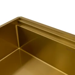 Ruvati Dual-Tier Pro 33-inch Polished Brass Matte Gold Stainless Steel Workstation Two-Tiered Ledge Undermount Kitchen Sink, 16, Matte Gold Satin Brass, RVH6222GG