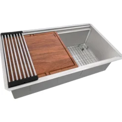 Ruvati Dual-Tier Pro 33-inch Workstation Two-Tiered Double Ledge Kitchen Sink Undermount 16 Gauge Stainless Steel, 16, RVH6222ST