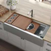Ruvati Dual-Tier 45" Stainless Steel Workstation Apron-front Farmhouse Sink, 16 Gauge, RVH9333