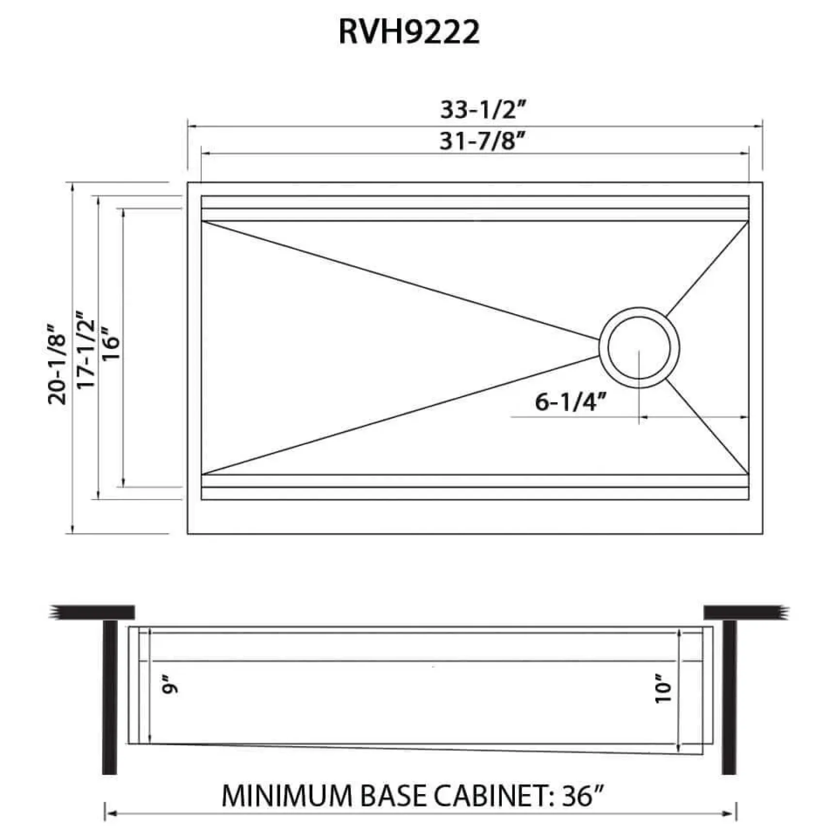 Ruvati Dual-Tier 34" Stainless Steel Workstation Apron-front Farmhouse Sink, 16 Gauge, RVH9222