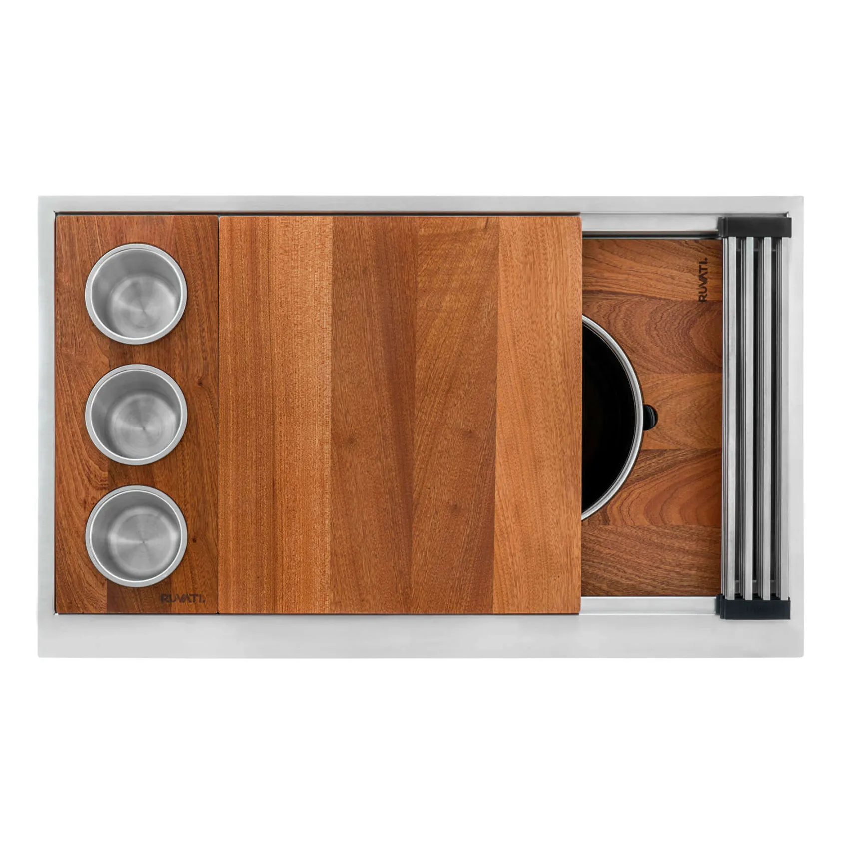 Ruvati Dual-Tier 34" Stainless Steel Workstation Apron-front Farmhouse Sink, 16 Gauge, RVH9222