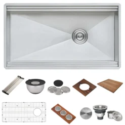 Ruvati Dual-Tier 36" Undermount Stainless Steel Workstation Kitchen Sink, 16 Gauge, RVH8277