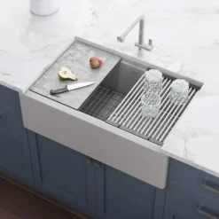 Ruvati epiCast 33" Granite Composite Workstation Apron-front Farmhouse Sink, Silver Gray, RVG1533GR