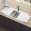 Ruvati epiGranite 34" Drop In Granite Composite Workstation Kitchen Sink, 50/50 Arctic White, RVG1350WH