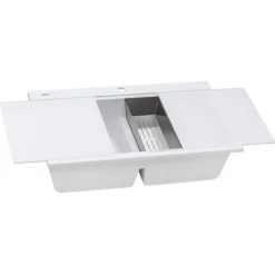 Ruvati epiGranite 34" Drop In Granite Composite Workstation Kitchen Sink, 50/50 Arctic White, RVG1350WH
