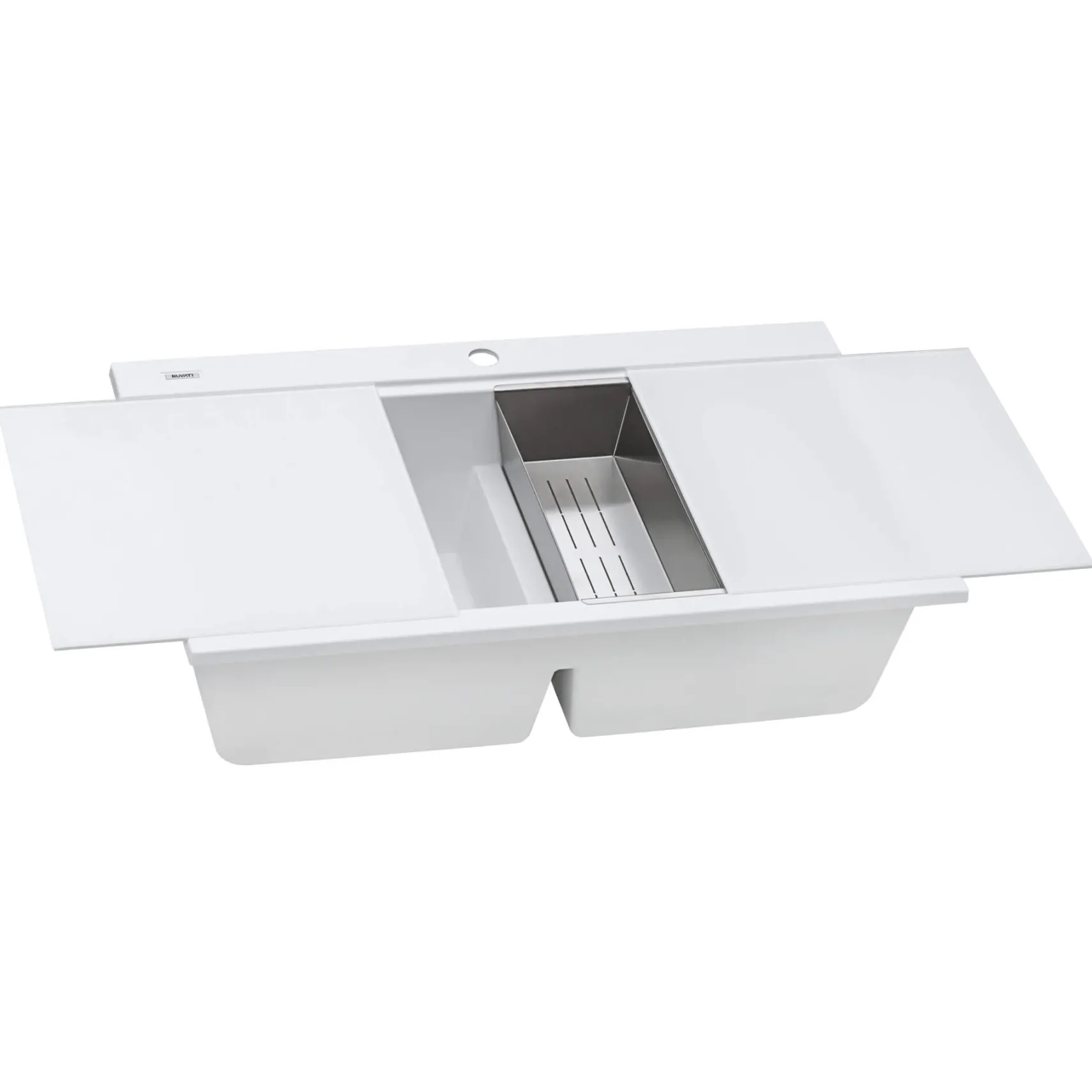 Ruvati epiGranite 34" Drop In Granite Composite Workstation Kitchen Sink, 50/50 Arctic White, RVG1350WH