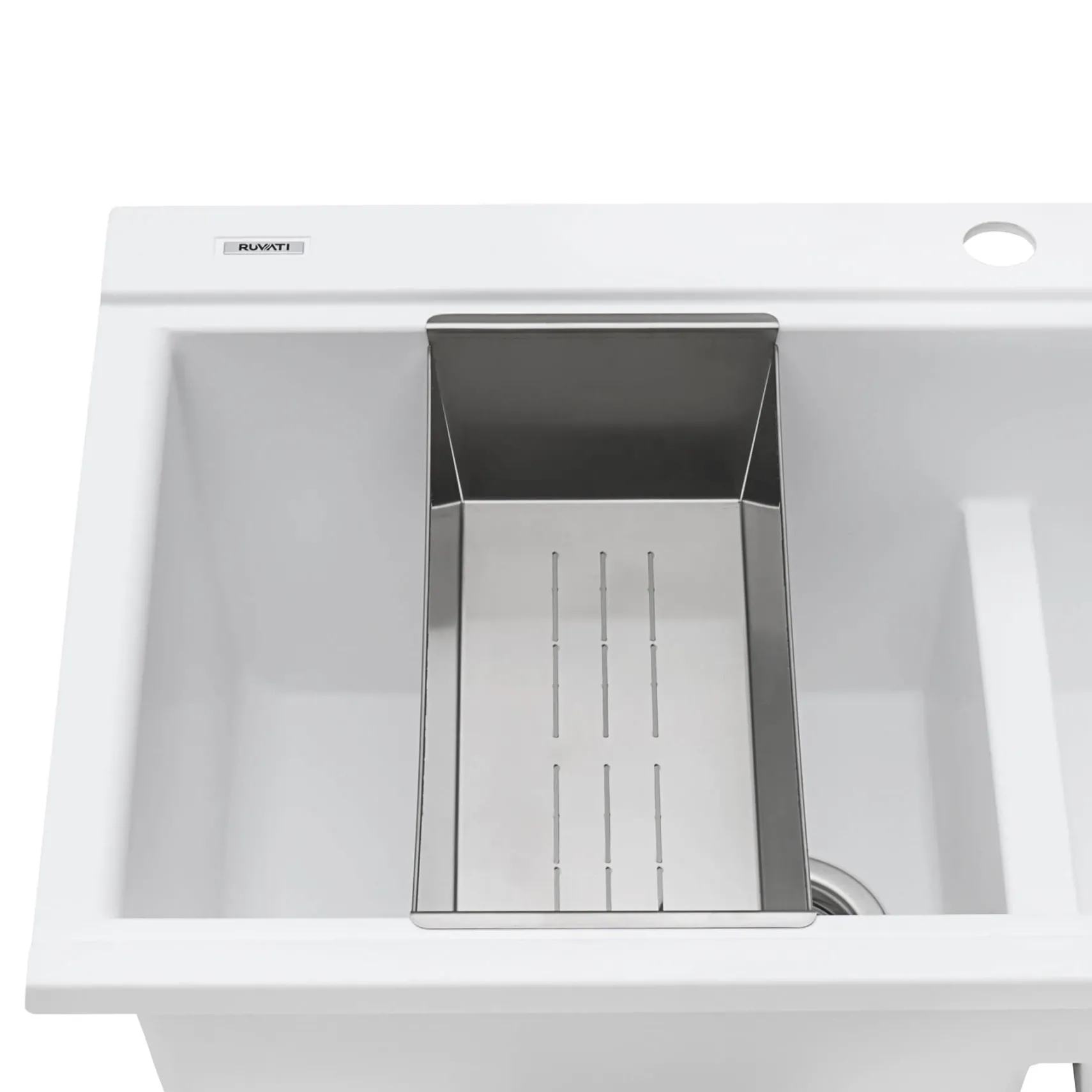 Ruvati epiGranite 34" Drop In Granite Composite Workstation Kitchen Sink, 50/50 Arctic White, RVG1350WH