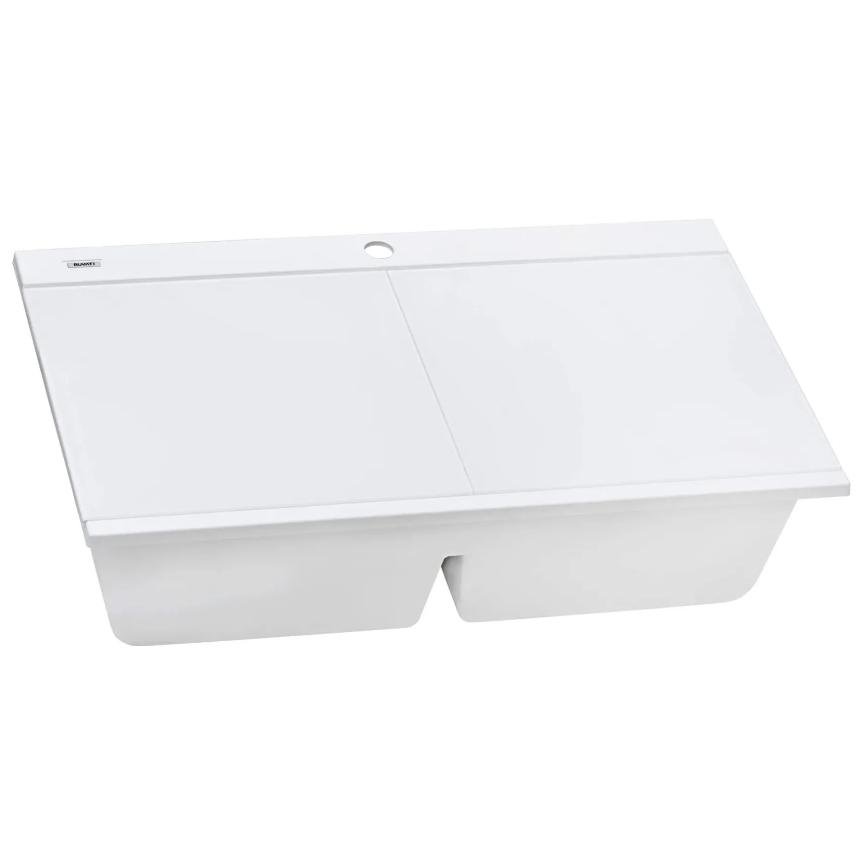 Ruvati epiGranite 34" Drop In Granite Composite Workstation Kitchen Sink, 50/50 Arctic White, RVG1350WH