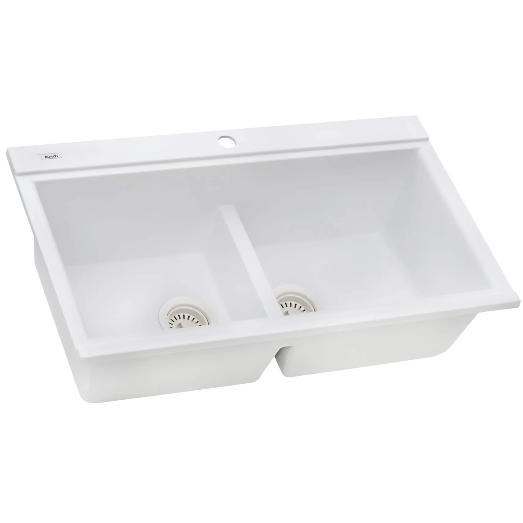 Ruvati epiGranite 34" Drop In Granite Composite Workstation Kitchen Sink, 50/50 Arctic White, RVG1350WH