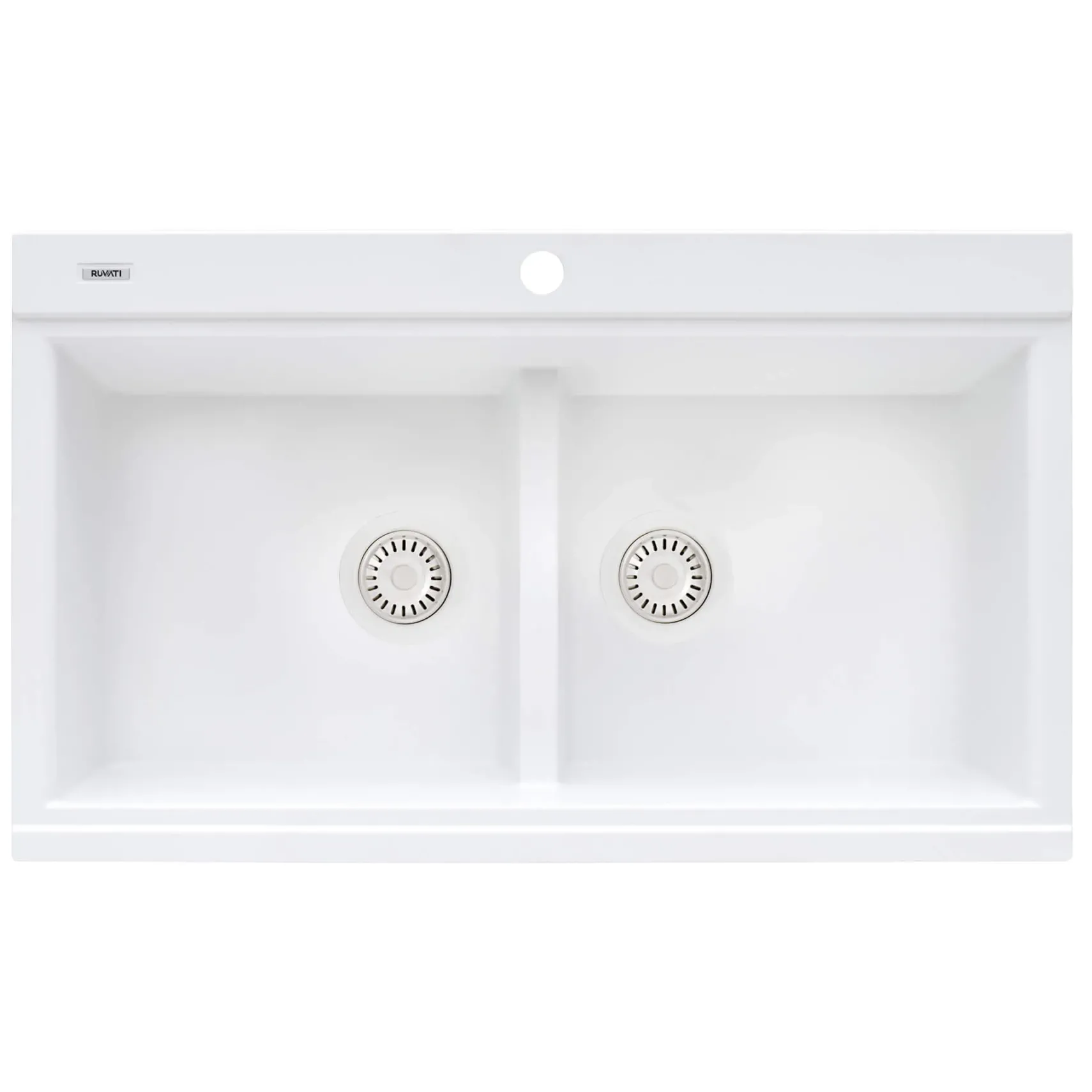 Ruvati epiGranite 34" Drop In Granite Composite Workstation Kitchen Sink, 50/50 Arctic White, RVG1350WH
