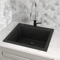 Ruvati epiGranite 22" Drop-in Topmount Granite Composite Bar/Prep Sink, Midnight Black, RVG1022BK