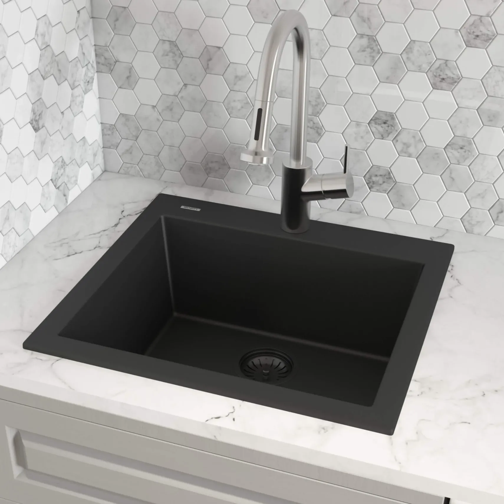 Ruvati epiGranite 22" Drop-in Topmount Granite Composite Bar/Prep Sink, Midnight Black, RVG1022BK