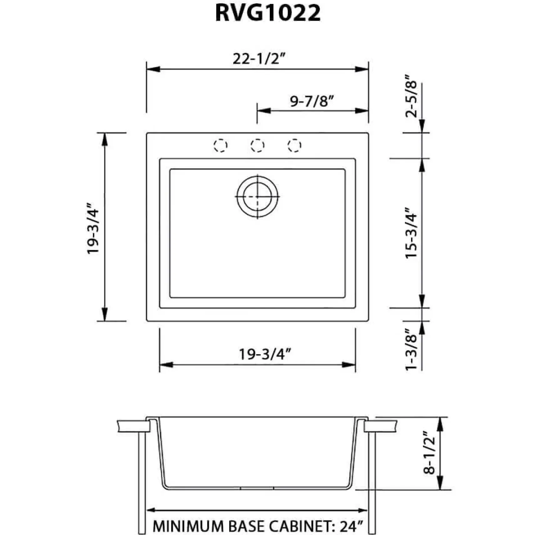 Ruvati epiGranite 22" Drop-in Topmount Granite Composite Bar/Prep Sink, Midnight Black, RVG1022BK