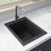 Ruvati epiGranite 16" Drop-in Topmount Granite Composite Bar/Prep Sink, Midnight Black, RVG1016BK
