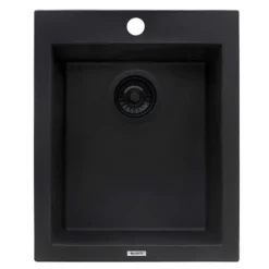 Ruvati epiGranite 16" Drop-in Topmount Granite Composite Bar/Prep Sink, Midnight Black, RVG1016BK