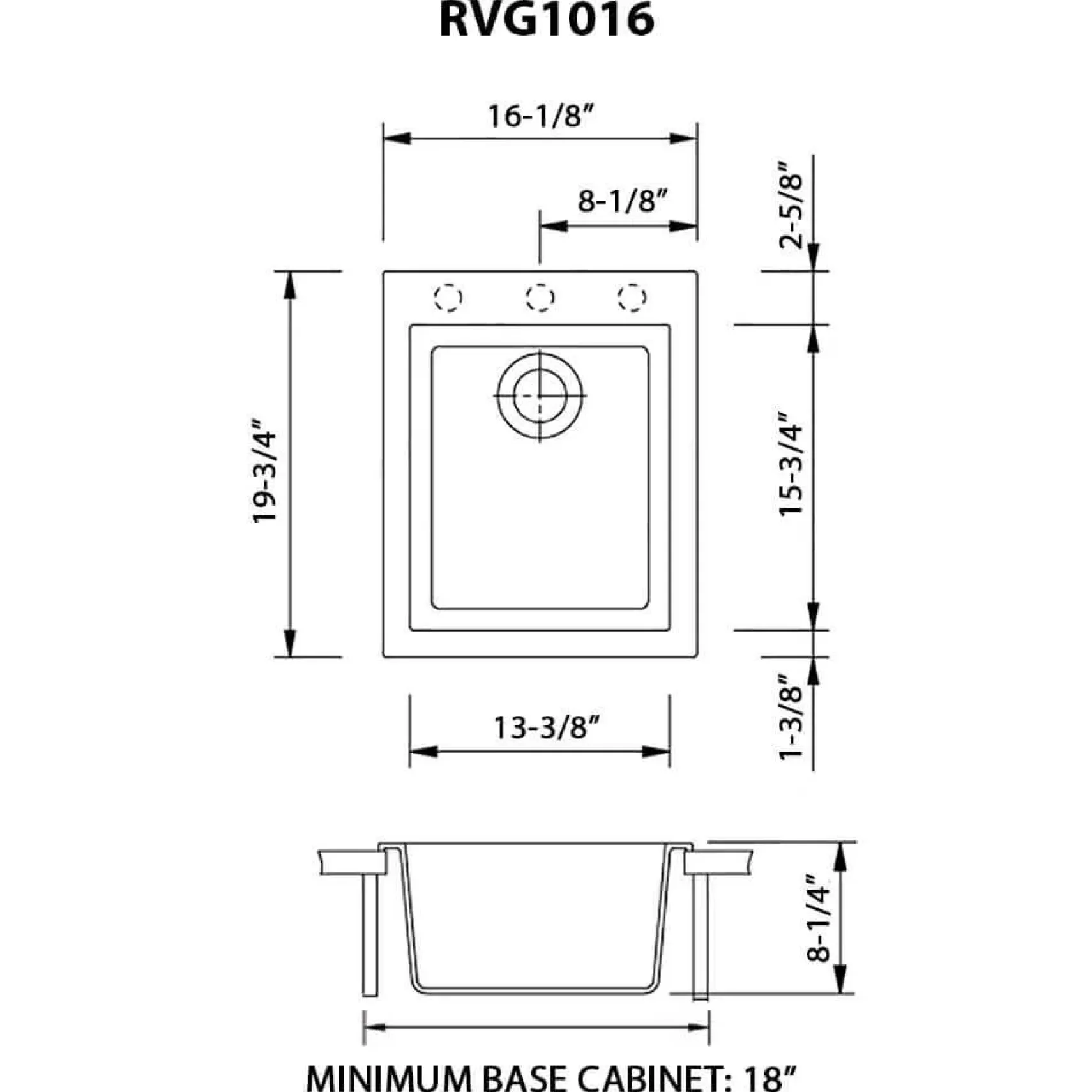 Ruvati epiGranite 16" Drop-in Topmount Granite Composite Bar/Prep Sink, Arctic White, RVG1016WH