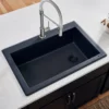 Ruvati epiGranite 33" Drop-in Topmount Granite Composite Kitchen Sink, Midnight Black, RVG1033BK