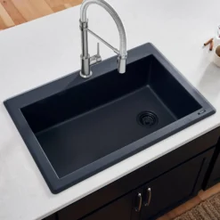Ruvati epiGranite 33" Drop-in Topmount Granite Composite Kitchen Sink, Midnight Black, RVG1033BK