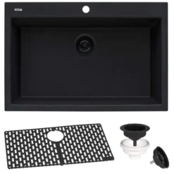 Ruvati epiGranite 33" Drop-in Topmount Granite Composite Kitchen Sink, Midnight Black, RVG1080BK