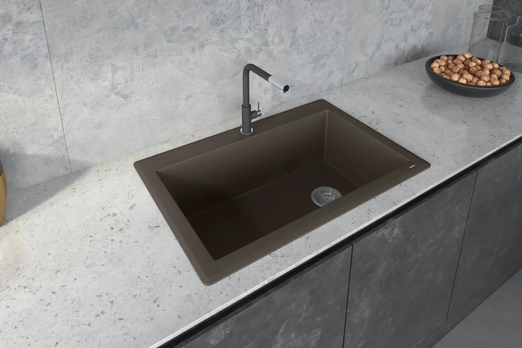 Ruvati epiGranite 33" Drop-in Topmount Granite Composite Kitchen Sink, Espresso / Coffee Brown, RVG1033ES