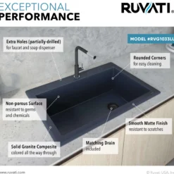 Ruvati epiGranite 33" Drop-in Topmount Granite Composite Kitchen Sink, Catalina Blue, RVG1033LU