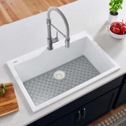 Ruvati epiGranite 33" Drop-in Topmount Granite Composite Kitchen Sink, Arctic White, RVG1080WH