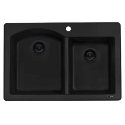 Ruvati epiGranite 33" Dual-Mount Granite Composite Kitchen Sink, 55/45 Double Bowl, Midnight Black, RVG1344BK