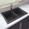 Ruvati epiGranite 33" Dual-Mount Granite Composite Kitchen Sink, 50/50 Double Bowl, Midnight Black, RVG1388BK