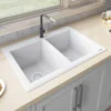 Ruvati epiGranite 33" Dual-Mount Granite Composite Kitchen Sink, 50/50 Double Bowl, Arctic White, RVG1388WH