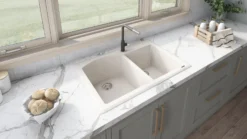 Ruvati epiGranite 33" Dual-Mount Granite Composite Kitchen Sink, 55/45 Double Bowl, Caribbean Sand, RVG1344CS