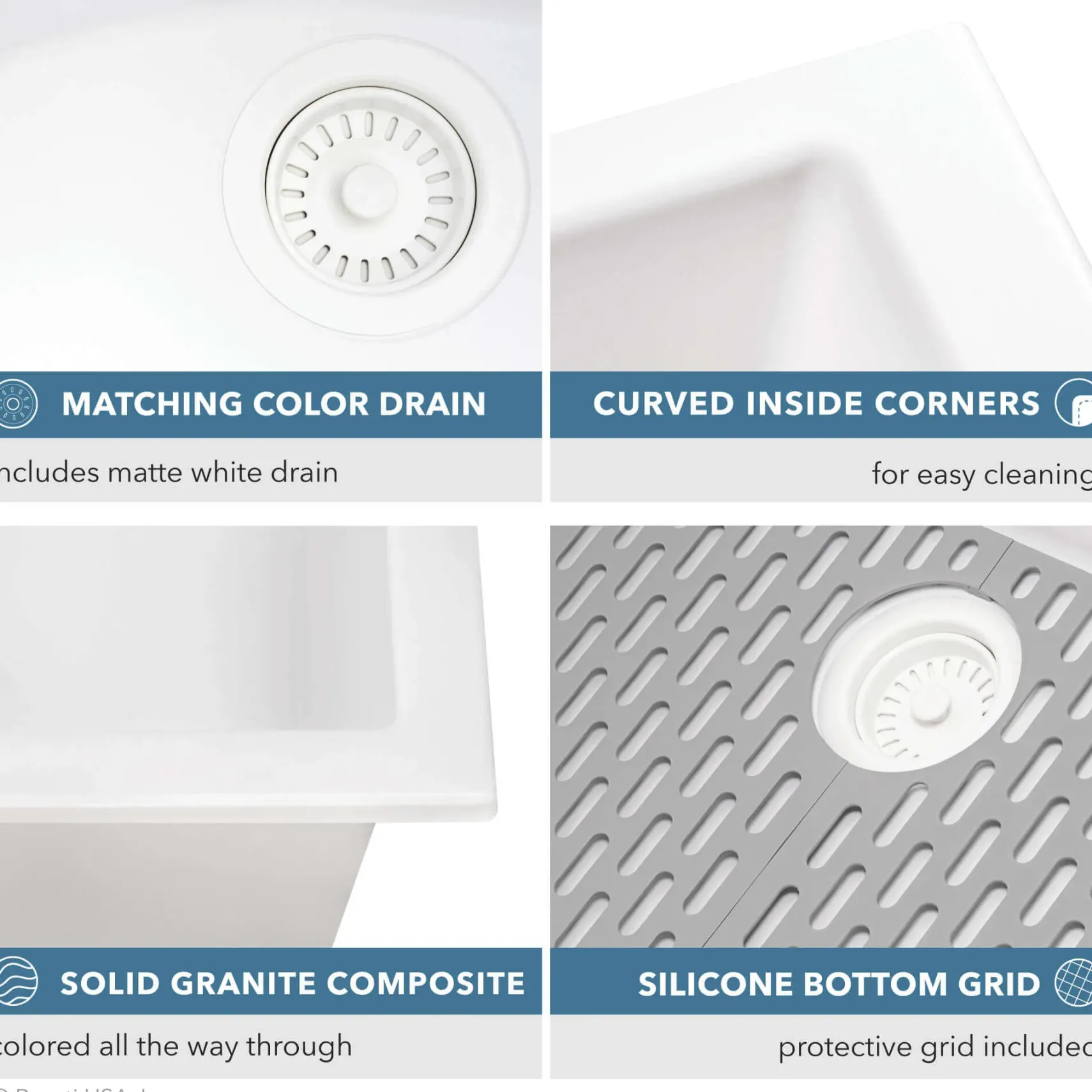 Ruvati epiGranite 30" Undermount Granite Composite Kitchen Sink, Arctic White, RVG2030WH