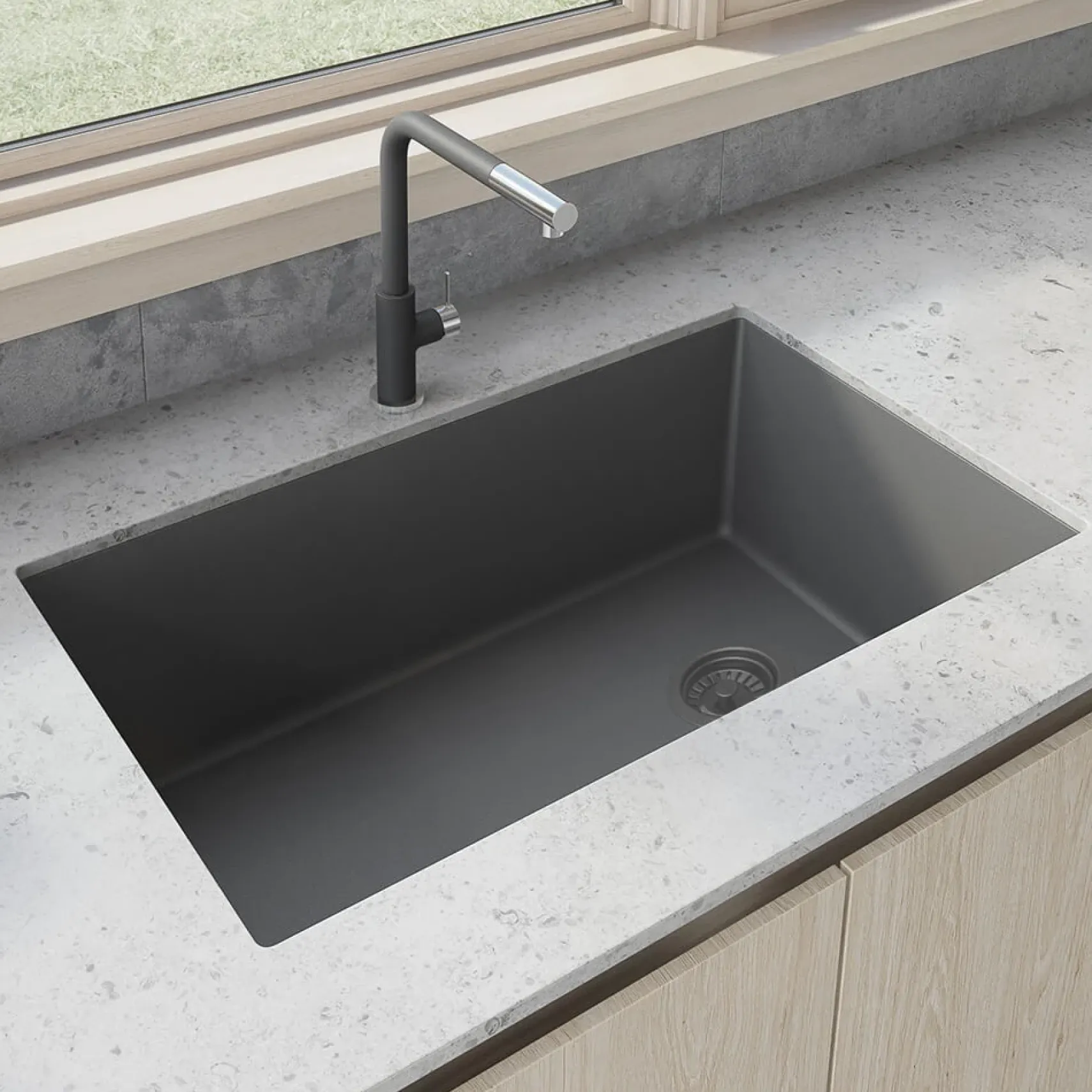 Ruvati epiGranite 32" Undermount Granite Composite Kitchen Sink, Urban Gray, RVG2033UG
