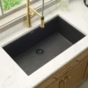 Ruvati epiGranite 33" Undermount Granite Composite Workstation Kitchen Sink, Midnight Black, RVG2083BK