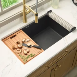 Ruvati epiGranite 33" Undermount Granite Composite Workstation Kitchen Sink, Matte Black, RVG2303BK