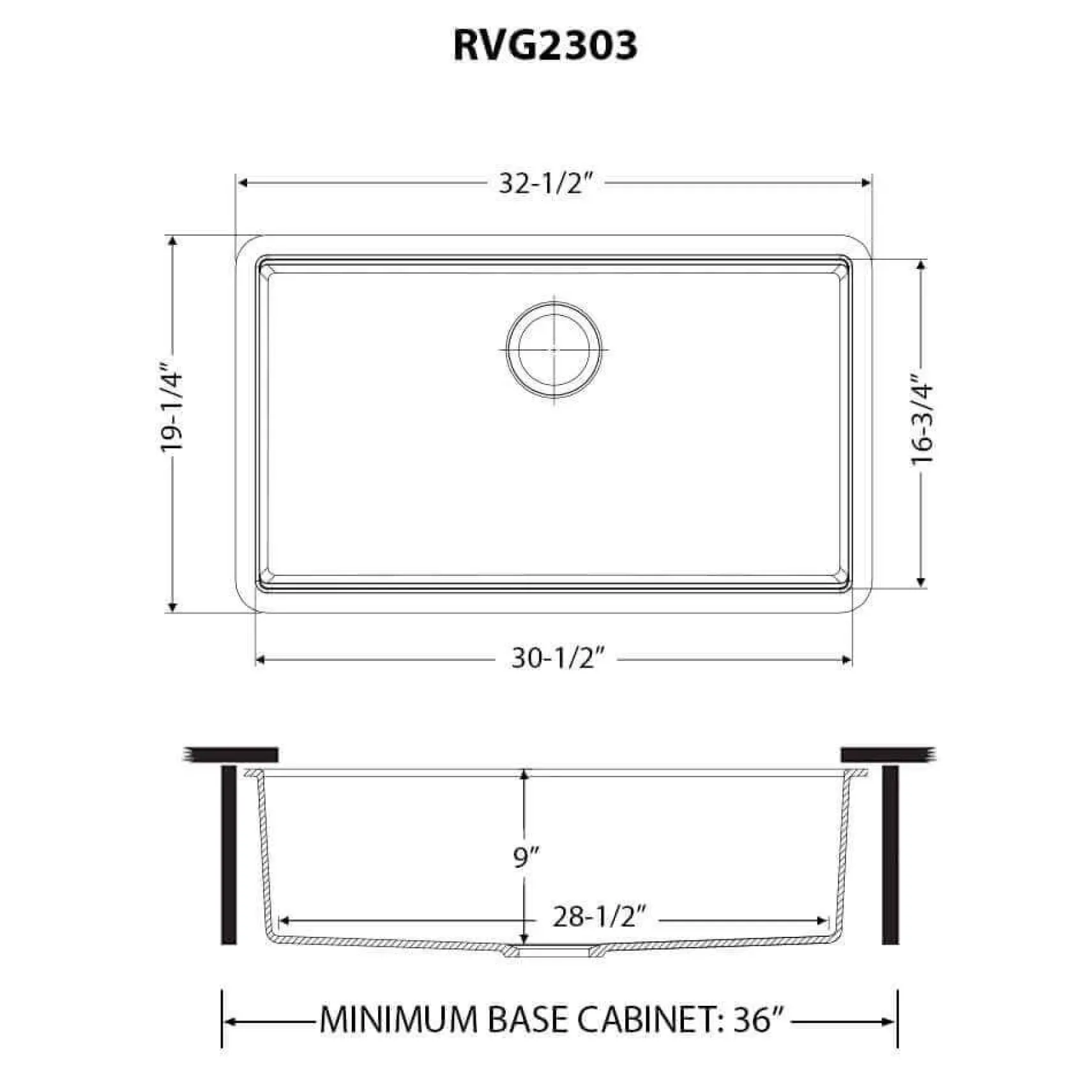 Ruvati epiGranite 33" Undermount Granite Composite Workstation Kitchen Sink, Matte Black, RVG2303BK