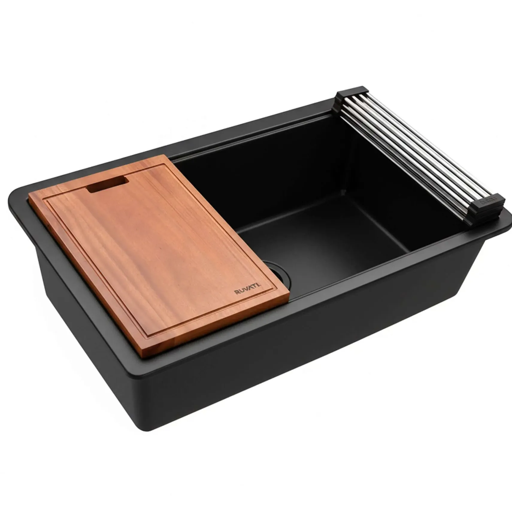 Ruvati epiGranite 33" Undermount Granite Composite Workstation Kitchen Sink, Matte Black, RVG2303BK
