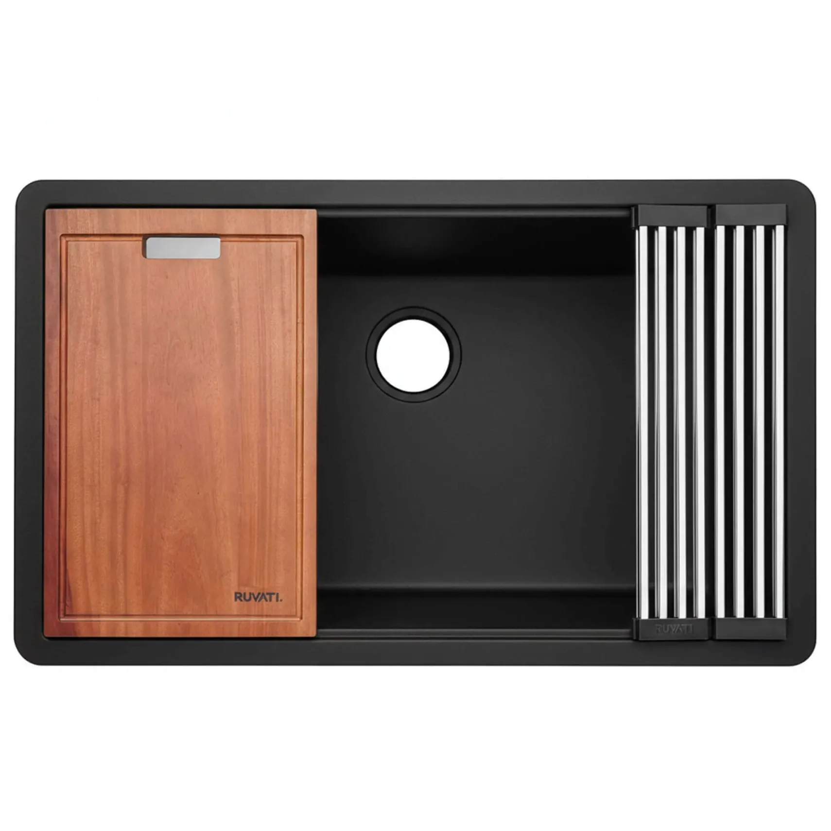 Ruvati epiGranite 33" Undermount Granite Composite Workstation Kitchen Sink, Matte Black, RVG2303BK
