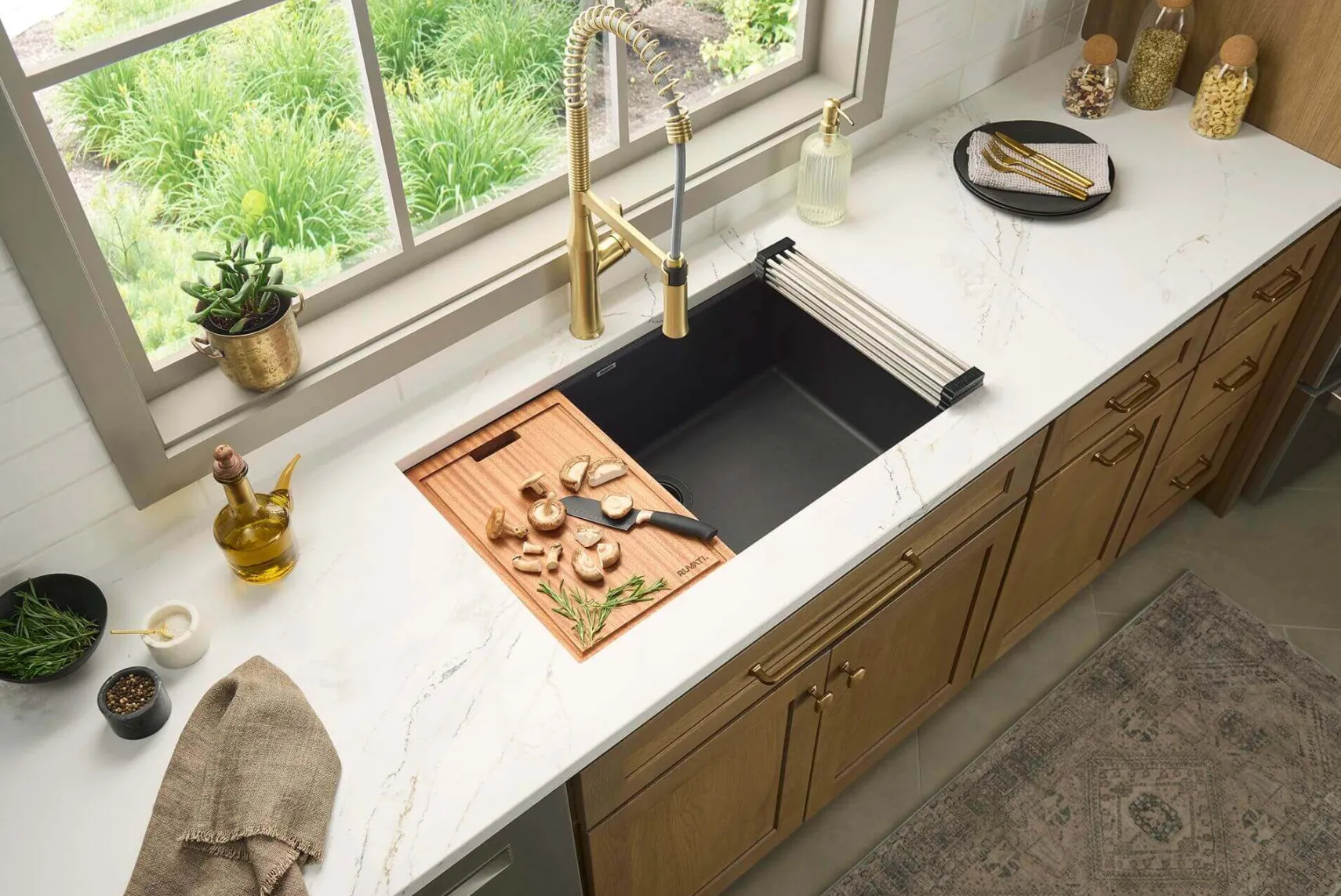 Ruvati epiGranite 33" Undermount Granite Composite Workstation Kitchen Sink, Matte Black, RVG2303BK