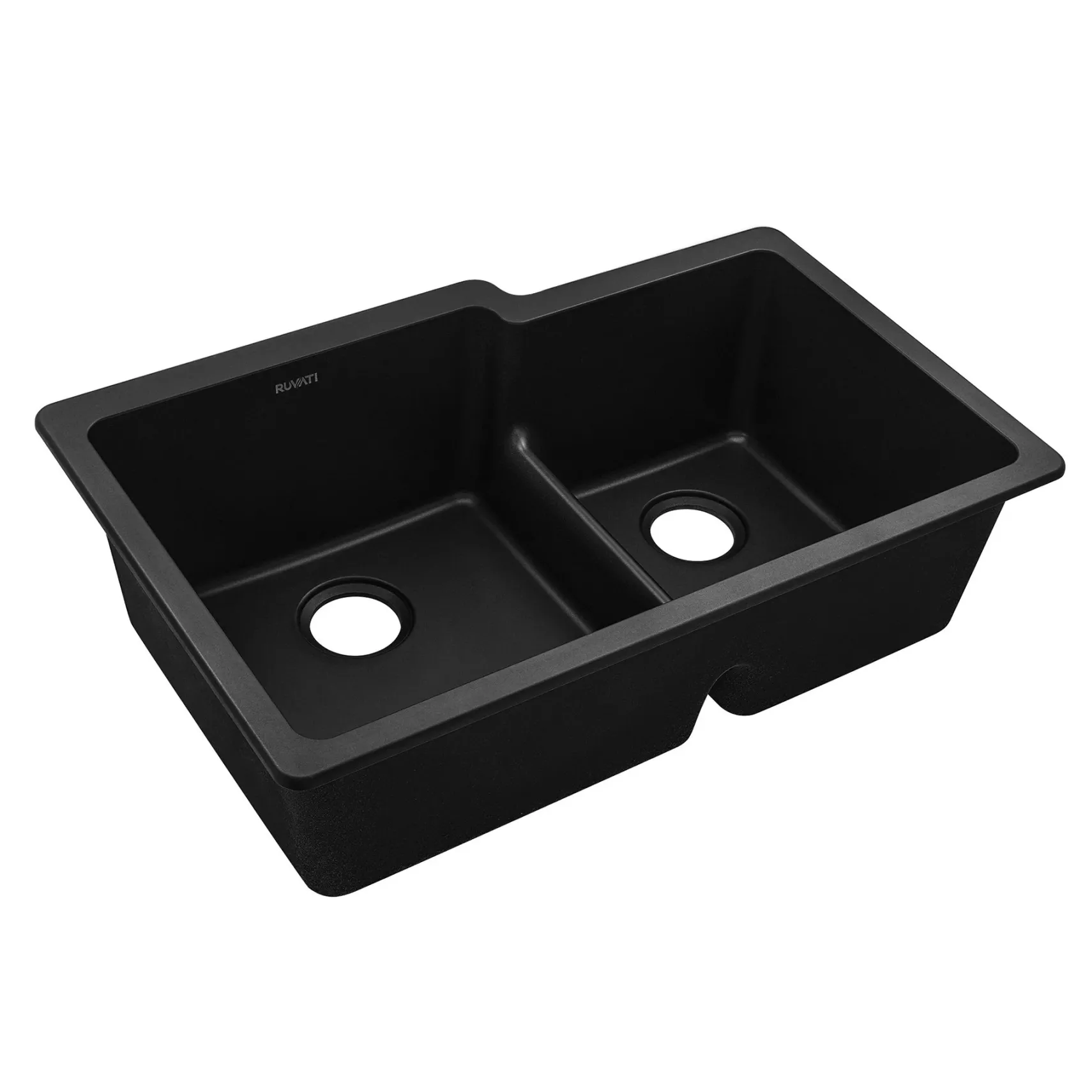 Ruvati epiGranite 33" Undermount Granite Composite Workstation Kitchen Sink, 60/40 Double Bowl, Midnight Black, RVG2347BK