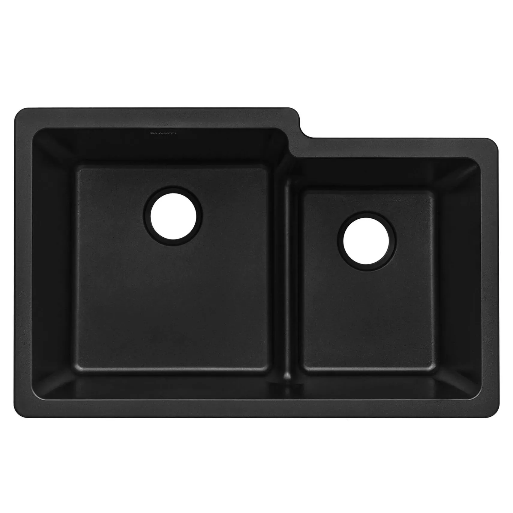Ruvati epiGranite 33" Undermount Granite Composite Workstation Kitchen Sink, 60/40 Double Bowl, Midnight Black, RVG2347BK